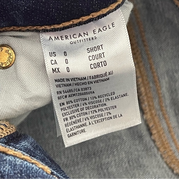 American Eagle Super Hi Rise Flare Jeans 0 SHORT Split Hem Stretch Denim Boho - Picture 9 of 9